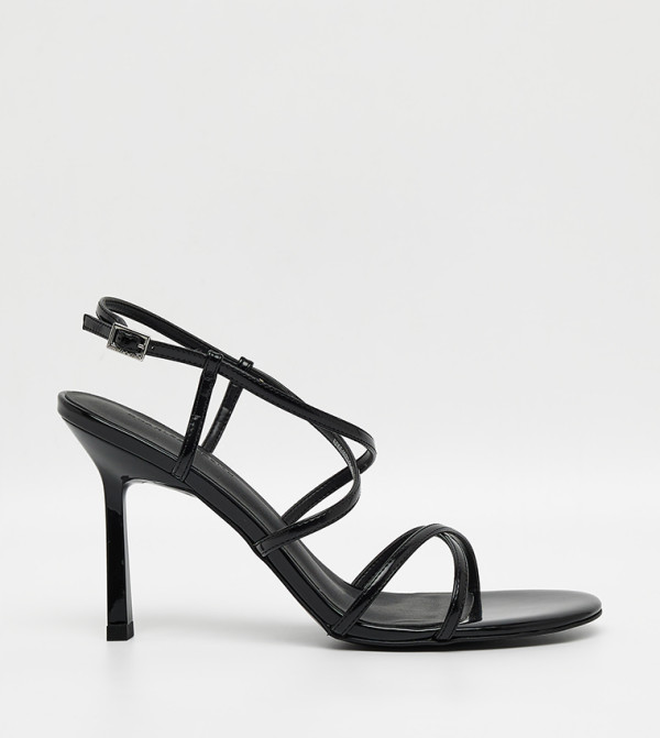 Strappy Crossover Trapeze-Heel Sandals