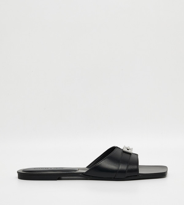 LANDO Metallic-Accent Belted Slide Sandals