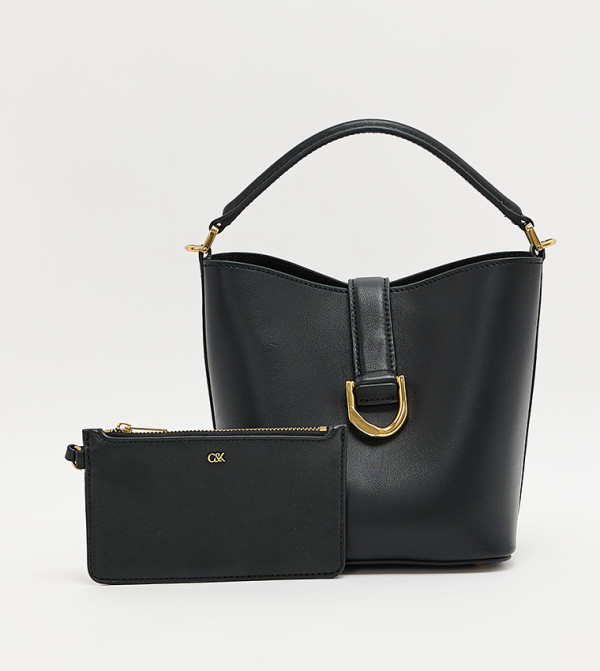 GABINE Leather Belted Bucket Bag with Pouch