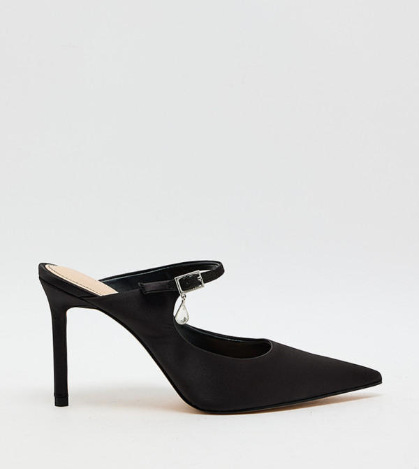 Solid Buckle Detail Pointed Toe Mule Pumps