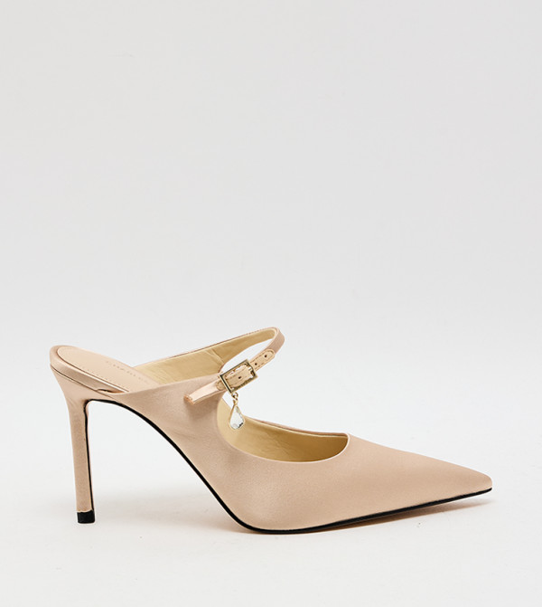 Solid Buckle Detail Pointed Toe Mule Pumps