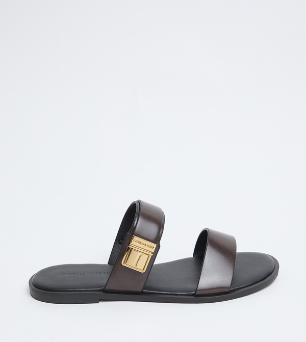 LANDO Solid Double Strap Flat Sandals