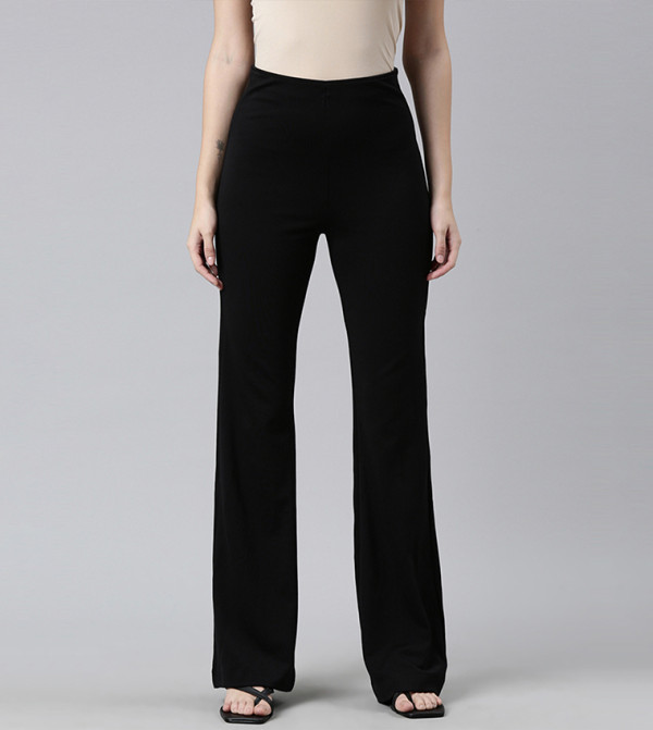 Solid High Rise Flared Pants