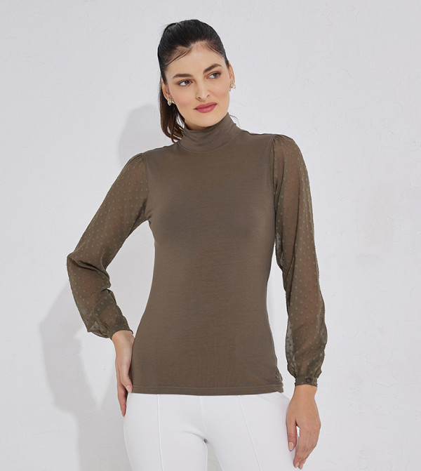 Solid Mock Neck Casual T-Shirt