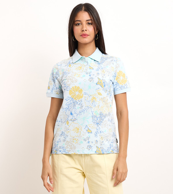 Floral Print Short Sleeves Polo T-Shirt