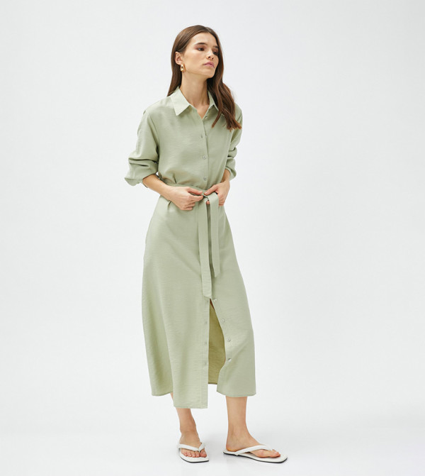 Long Sleeves Belted Shirt Dress