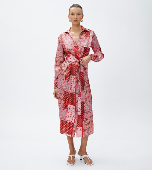 Patterned Long Sleeves Shirt Dress