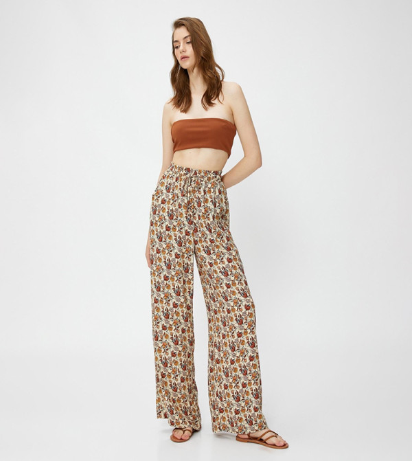 Floral Print Elastic Waist Pants