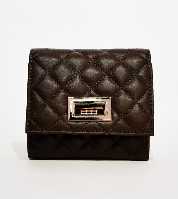 Quilted Twist Lock Leather Wallet 