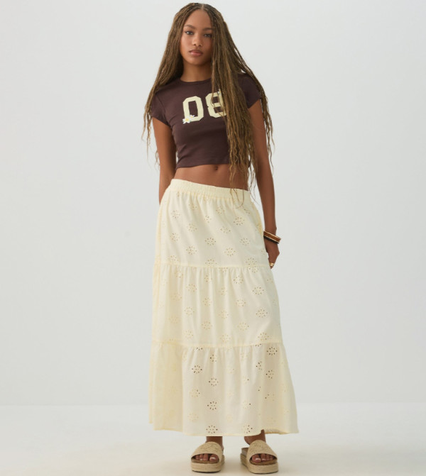 Eyelet Tiered Maxi Skirt