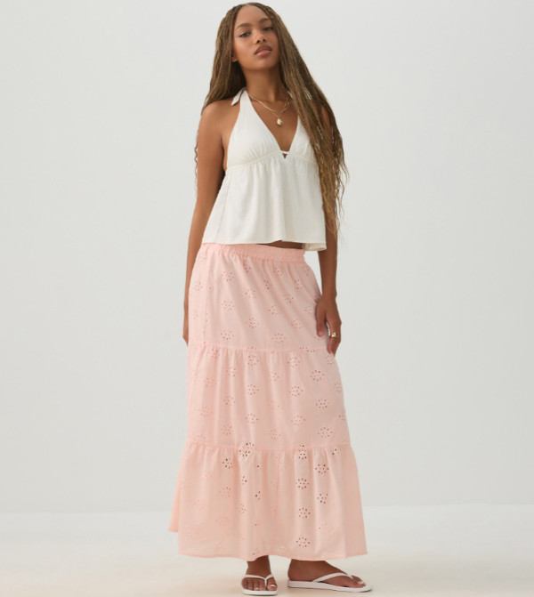 Eyelet Tiered Maxi Skirt