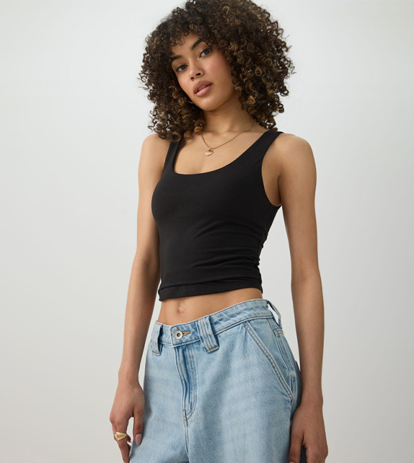 Solid Crop Tank Top with Built-In Bra