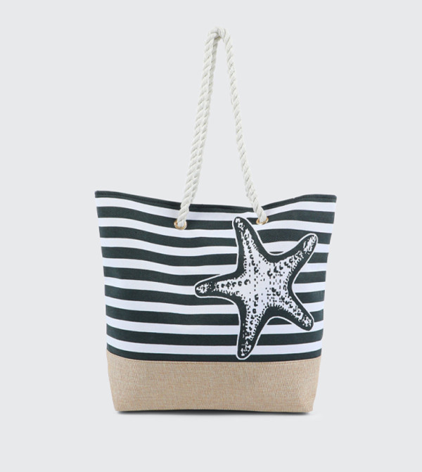 Striped Canvas Beach Tote Bag