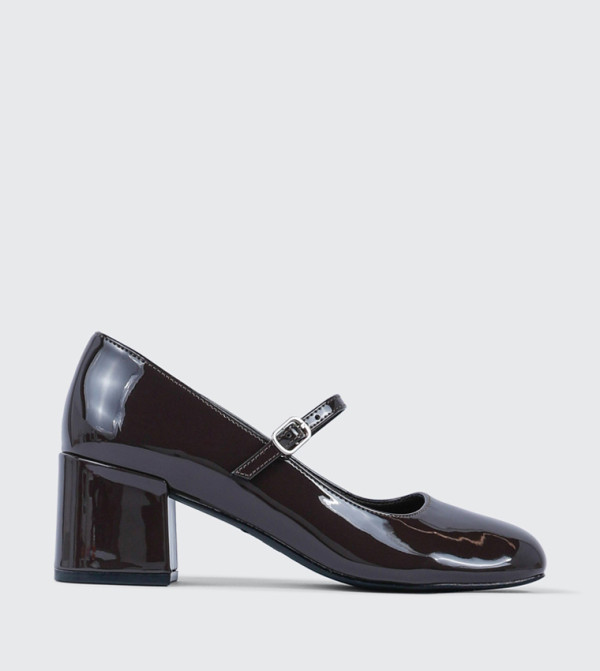 Glossy Block Heel Mary Jane Pumps