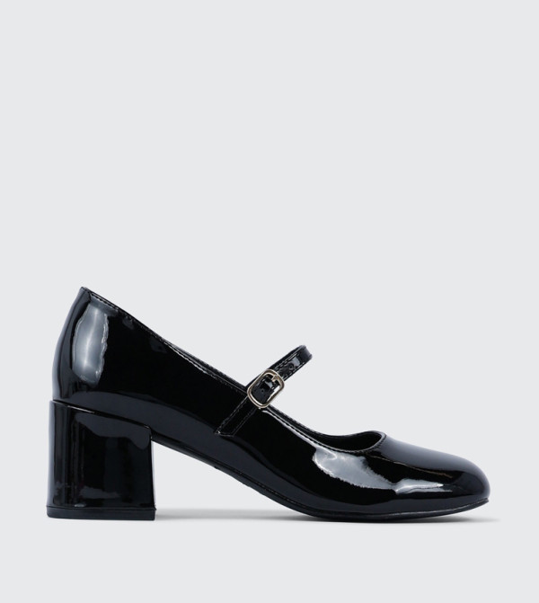 Glossy Block Heel Mary Jane Pumps