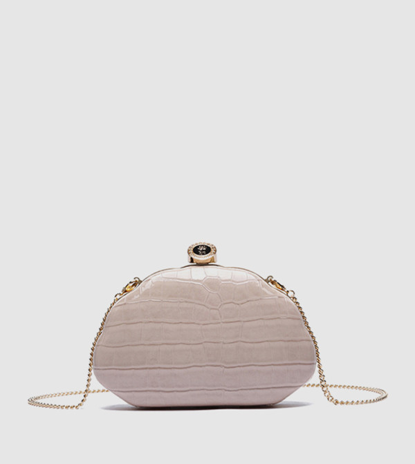 Textured Shell Cut Clutch with Chain Sling