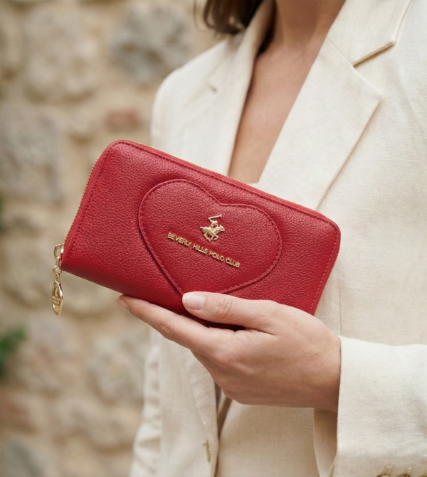 Textured Heart Applique Zip Around Wallet