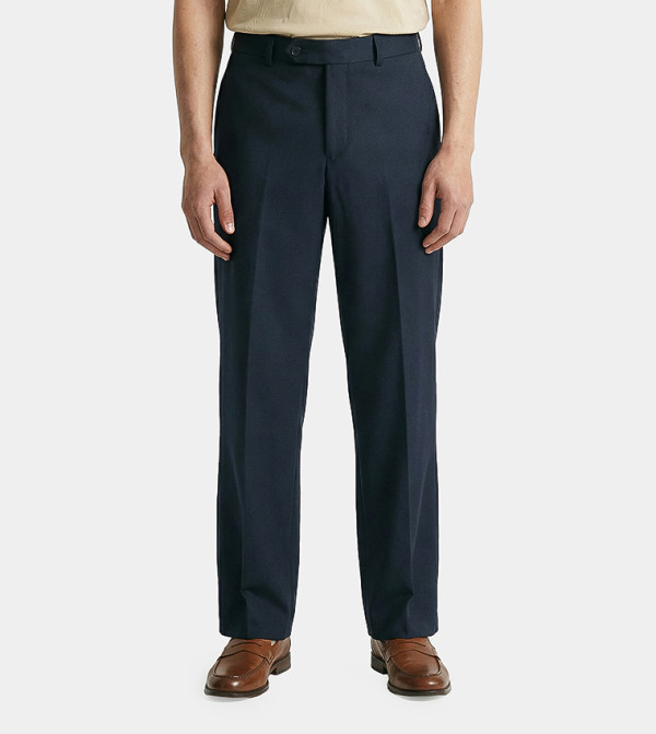 Solid Button Closure Wool Trousers