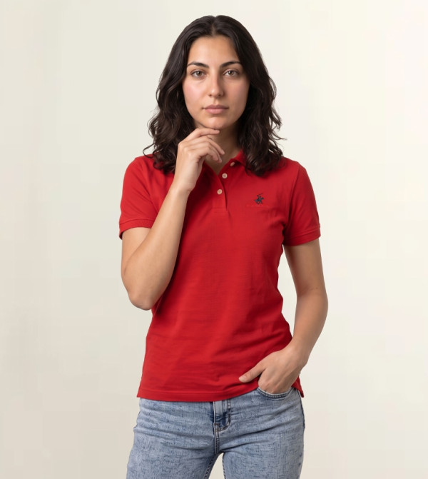 3-Button Placket Short Sleeves Polo T-Shirt
