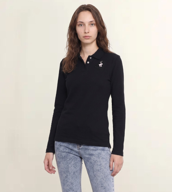 3-Button Placket Long Sleeves Polo T-Shirt