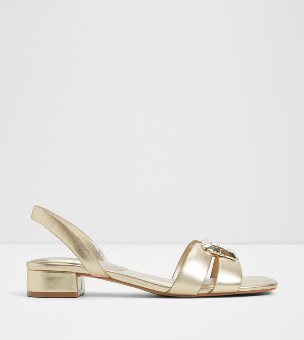 ALAMAENDAR Metal Accent Slingback Heel Sandals
