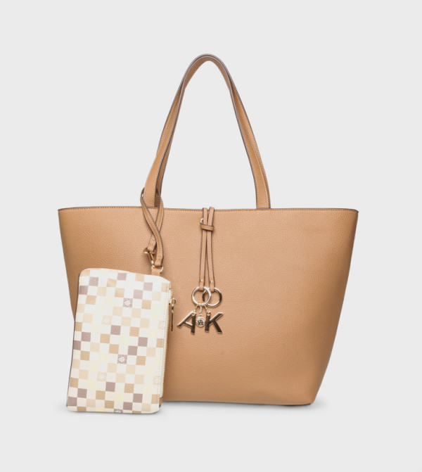 Logo Charm Textured Shoulder Bag