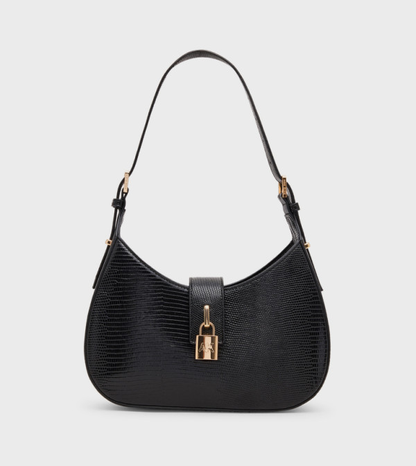 Croc Textured Snap Closure Shoulder Bag