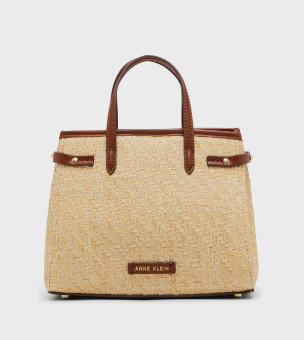 Logo Detail Straw Mini Satchel Bag