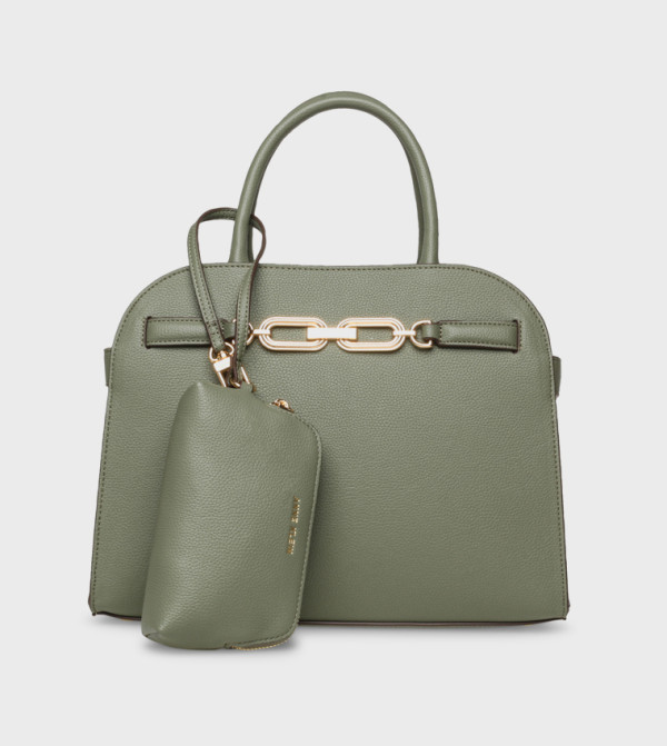 Textured Metal Detail Satchel Bag