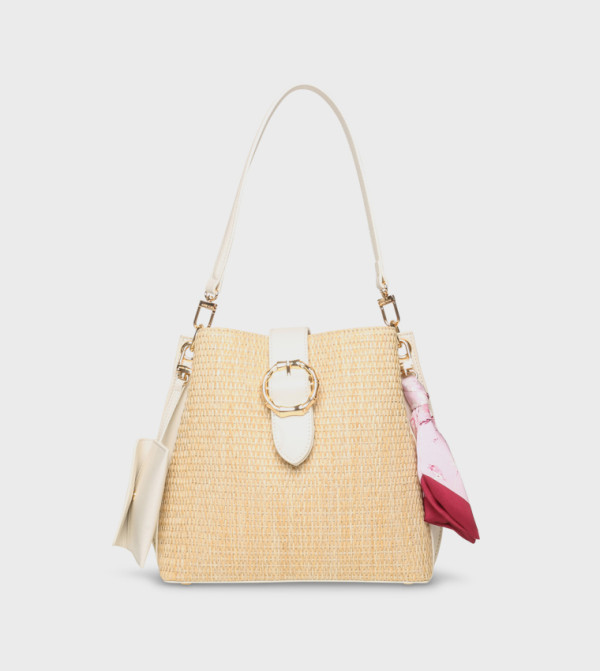 Buckle Closure Scarf Detail Shoulder Bag