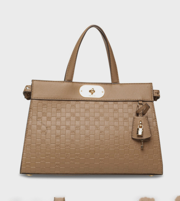 Textured Twist Lock Satchel Bag