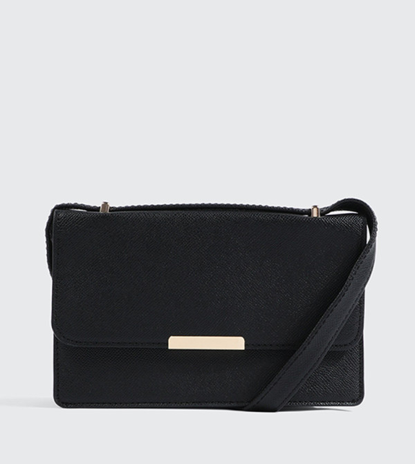Textured Flap Faux leather Crossbody Bag