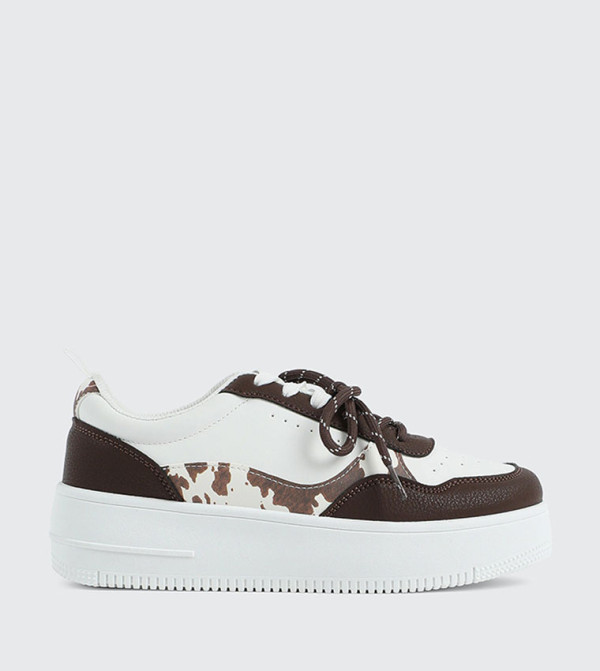 Patterned Double Lace Platform Sneakers