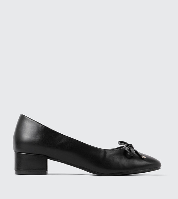Bow Square Toe Block Heel Pumps