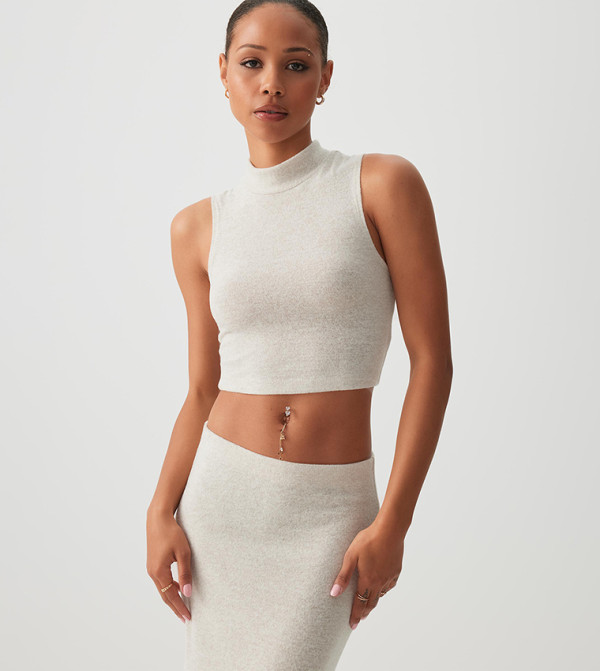 Mock Neck Brushed Knit Tank Top
