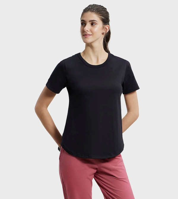 Super Combed Cotton Rich Relaxed Fit Solid Curved Hem Styled Short Sleeves T-Shirt