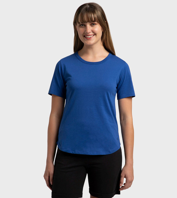 Super Combed Cotton Rich Relaxed Fit Solid Curved Hem Styled Short Sleeves T-Shirt