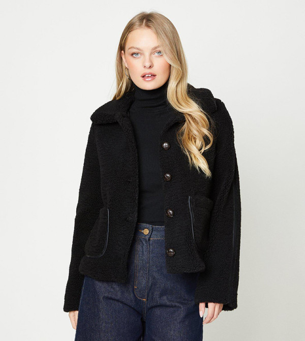 Teddy Shearling Button Through Short Jacket