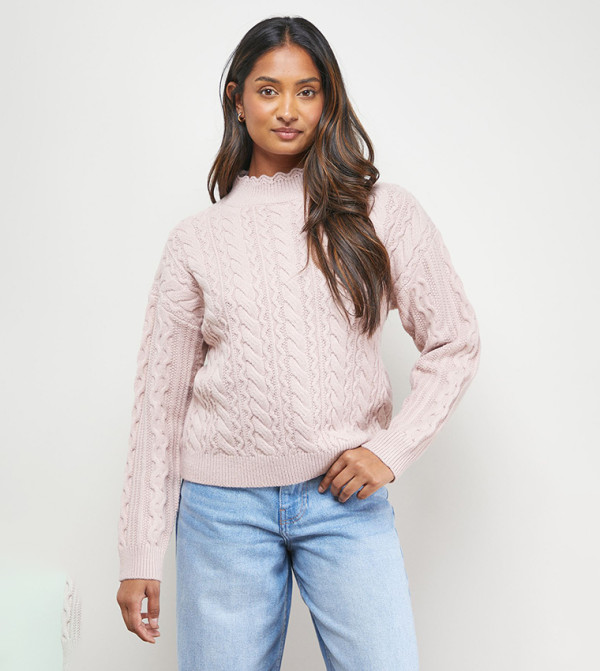 Cable Knit Scalloped Neck Sweater