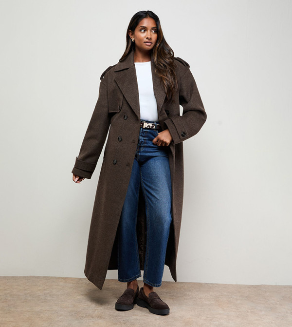 Long Sleeves Relaxed Fit Wool Trench Coat