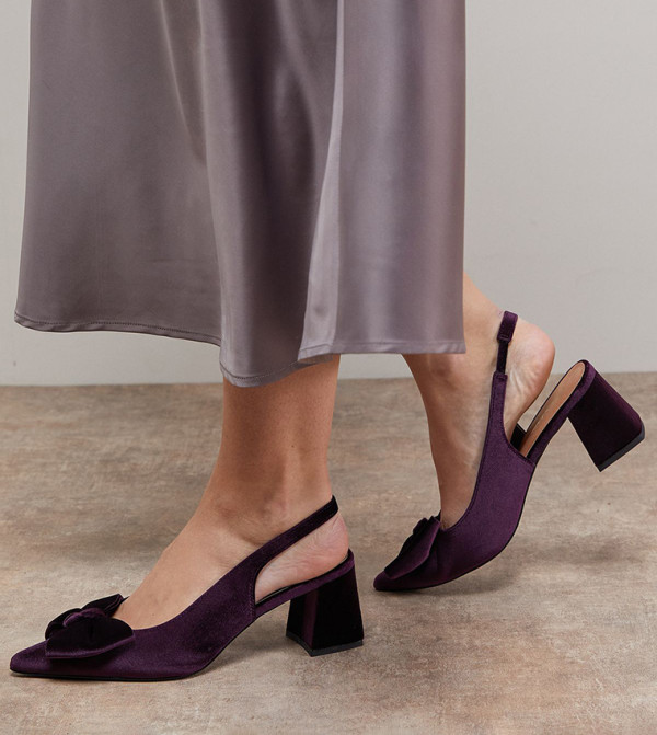 Seala Velvet Bow Slingback Block Heel Pumps