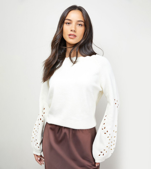 Leaf Detail Long Sleeves Sweater