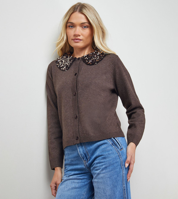 Sequined Collar Cardigan