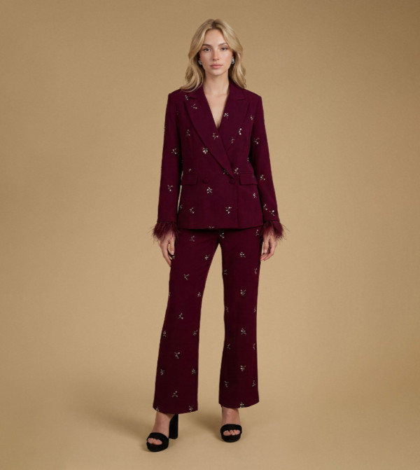 Petite Feather Cuff Jewelled Blazer