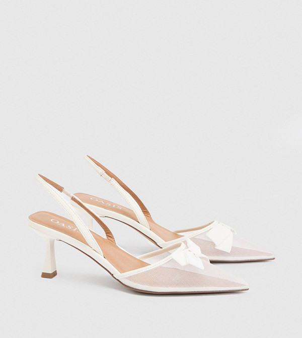Kika Mesh Bow Detail Slingback Flared Heel Pumps