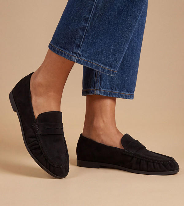 Olivia Faux Suede Ruched Detail Loafers