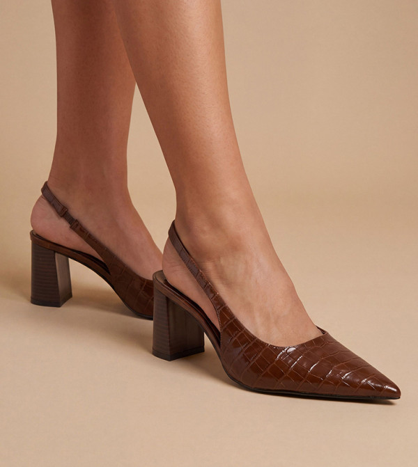 Abigail Faux Leather Croc Slingback Block Heel Pumps