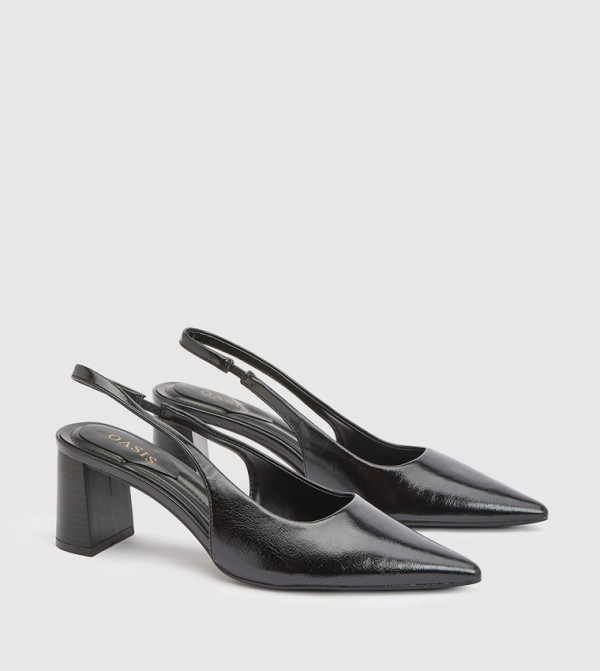 Abigail Faux Patent Leather Slingback Block Heel Pumps