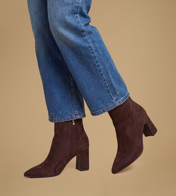 Nella Faux Suede Block Heel Zip-Up Ankle Boots