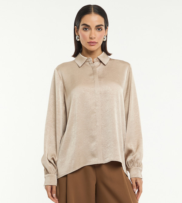 Textured Satin Long Sleeves Oversized Shirt